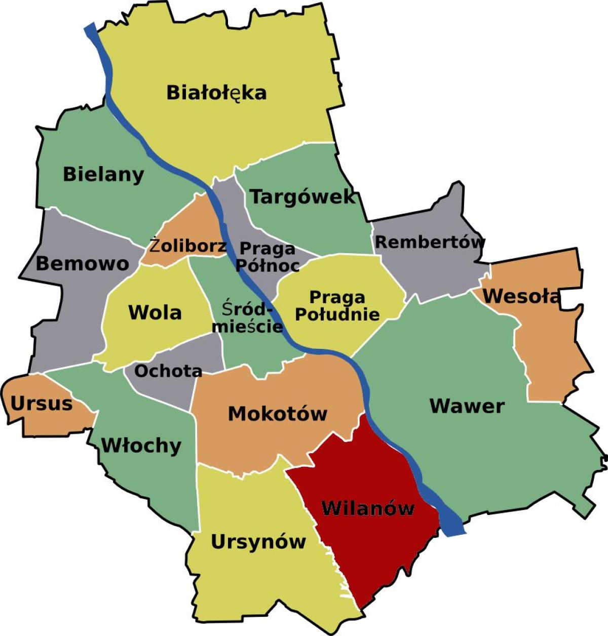 Mapa de barrios de Varsovia 