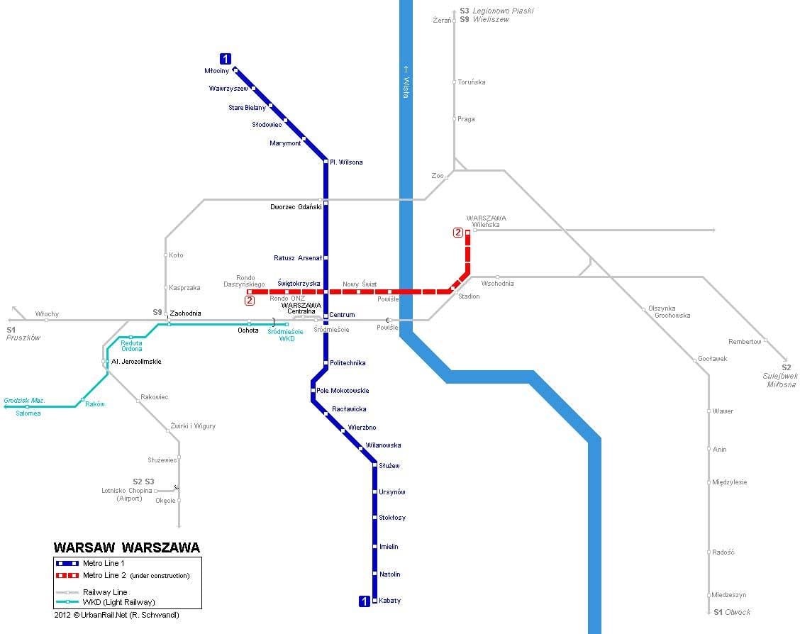 mapa del metro de Varsovia