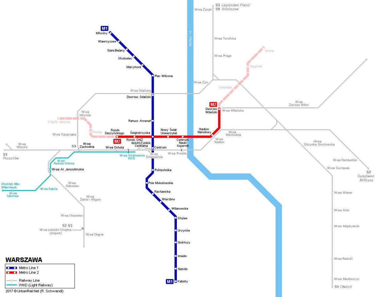 mapa del metro de Varsovia, polonia