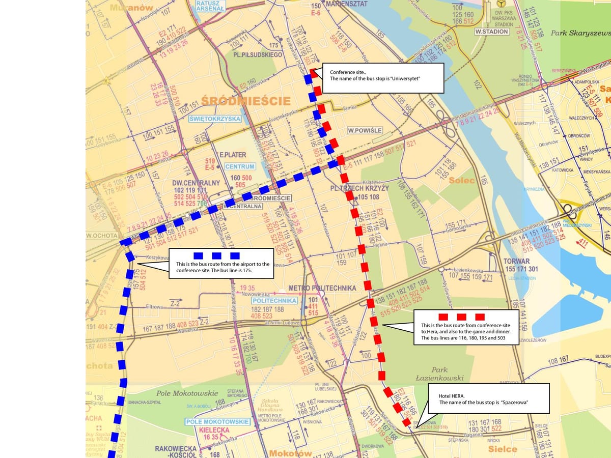Mapa de Varsovia autobús 175 de la ruta 