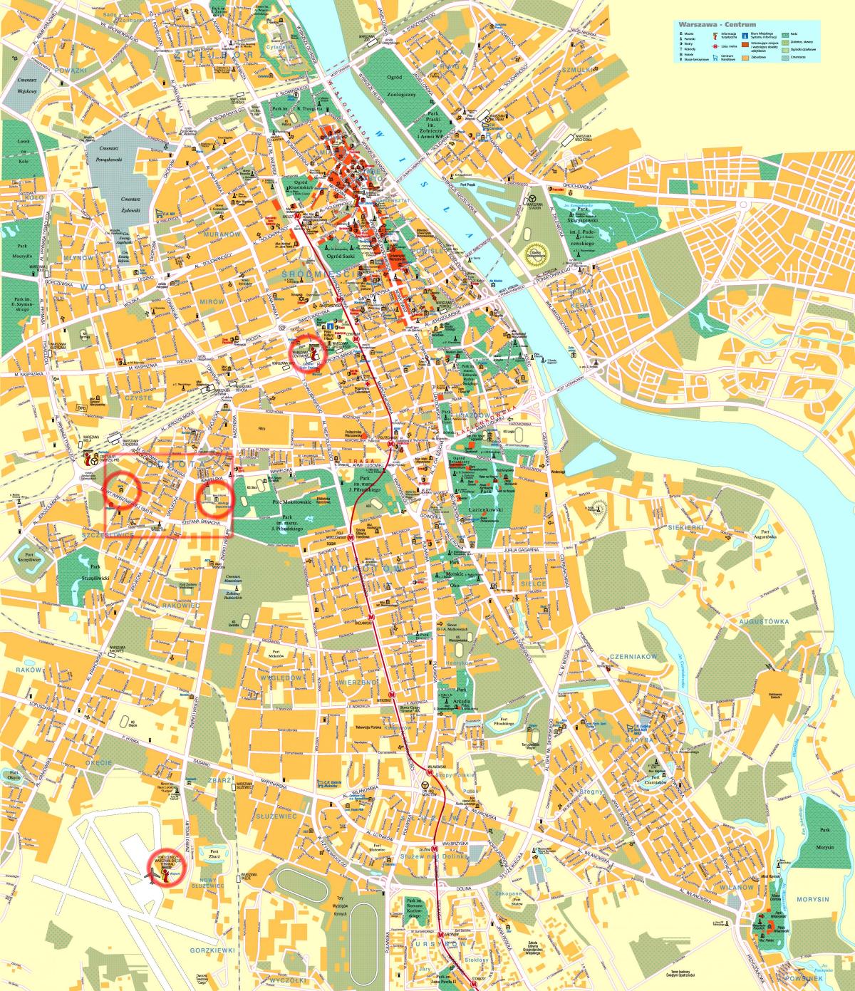 mapa de calle de Varsovia centro de la ciudad