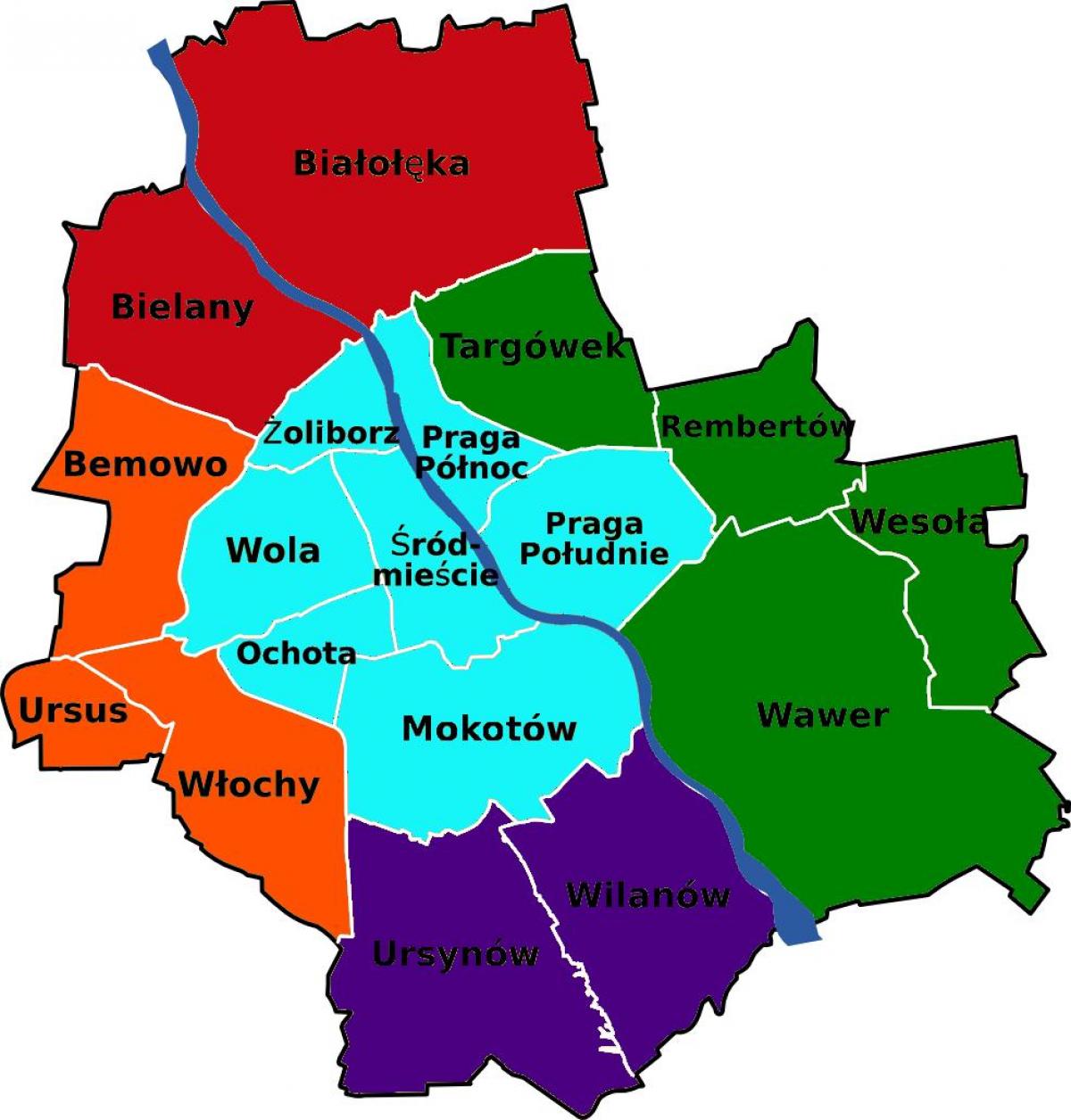 Mapa de Varsovia distritos 