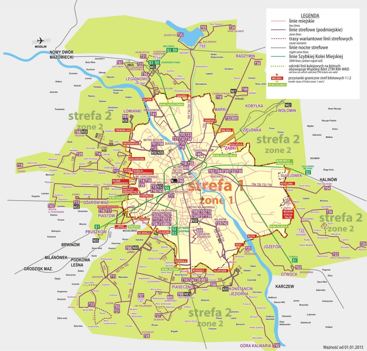 Mapa de Varsovia autobús 