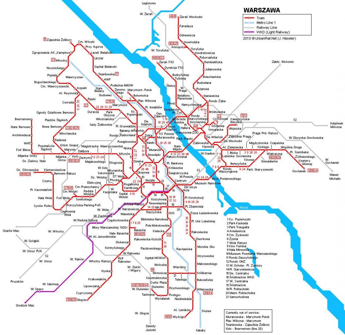 Mapa de trenes de varsovia