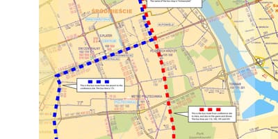 Mapa de Varsovia autobús 175 de la ruta 